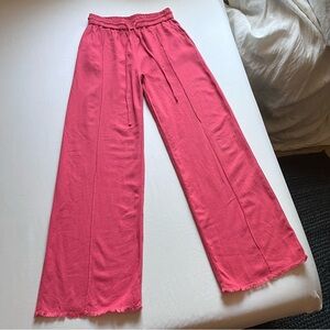 RAQUEL ALLEGRA pink cotton‎ modal linen blend straight leg raw fray hem pants